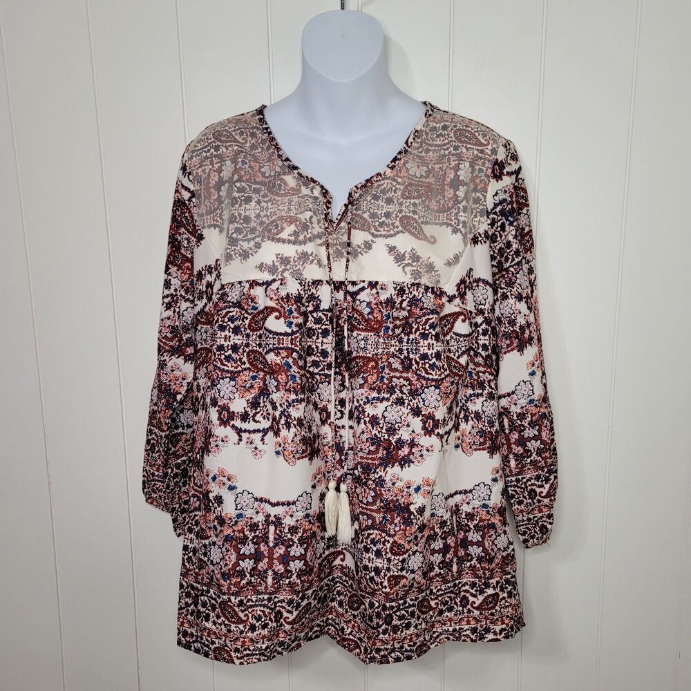 Tanzara Women's Top Large Floral Bohemian Colorful Peasant Cottagecore
